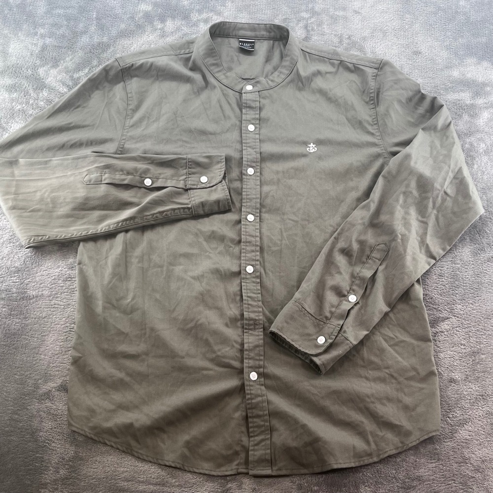Blakely Original Mens XL Olive Green Grandad Collar Long Sleeve Button Down